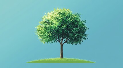 Obraz premium Single tree with lush green leaves on a blue sky background.