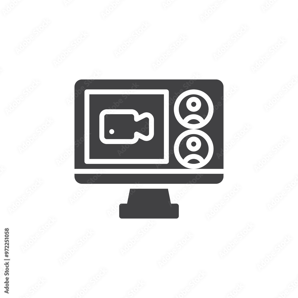 Poster computer screen with live stream vector icon
