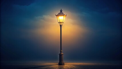 Obraz premium Single street light lamp post illuminating the dark night, casting a soft glow on the empty street below, perspective, darkness, evening, architecture, dusk,lonely, urban, serene