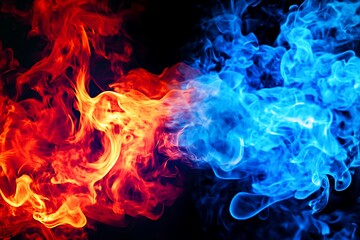 Fototapeta premium Red and blue fire on balck background