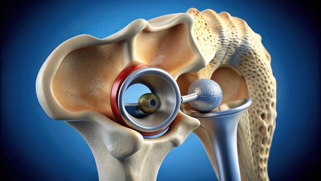 Close up view of acetabular labrum removal during hip replacement surgery