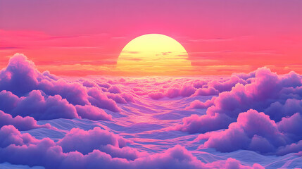 Pink Sunset Cloudscape Over Sun Above the Clouds