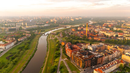 morning streets of the city of Poznan at dawn in spring