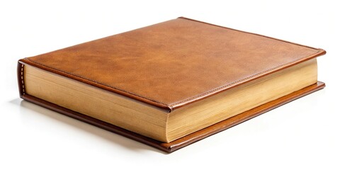 Closed big brown book with hardcover isolated on white background