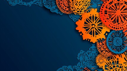 Hispanic heritage month background. Vector banner, poster for social media, networks. Greeting card with copy space. National Hispanic heritage month text, Papel Picado pattern on blue background.