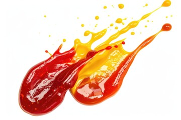 Two hot dogs topped with ketchup and mustard, perfect for a casual meal or snack