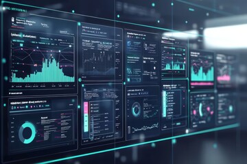 A cross-platform integration concept featuring a A cross-platform integration concept featuring a unified dashboard with data flowing between various systems. The interface displays real-time synchron