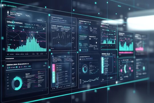 A cross-platform integration concept featuring a A cross-platform integration concept featuring a unified dashboard with data flowing between various systems. The interface displays real-time synchron