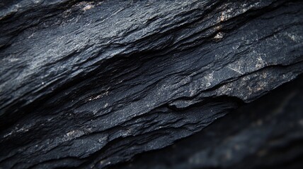 Crisp close-up image showcasing the intricate layers and fine details of a horizontal black stone texture surface.
