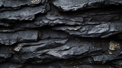 Crisp close-up image showcasing the intricate layers and fine details of a horizontal black stone texture surface.

