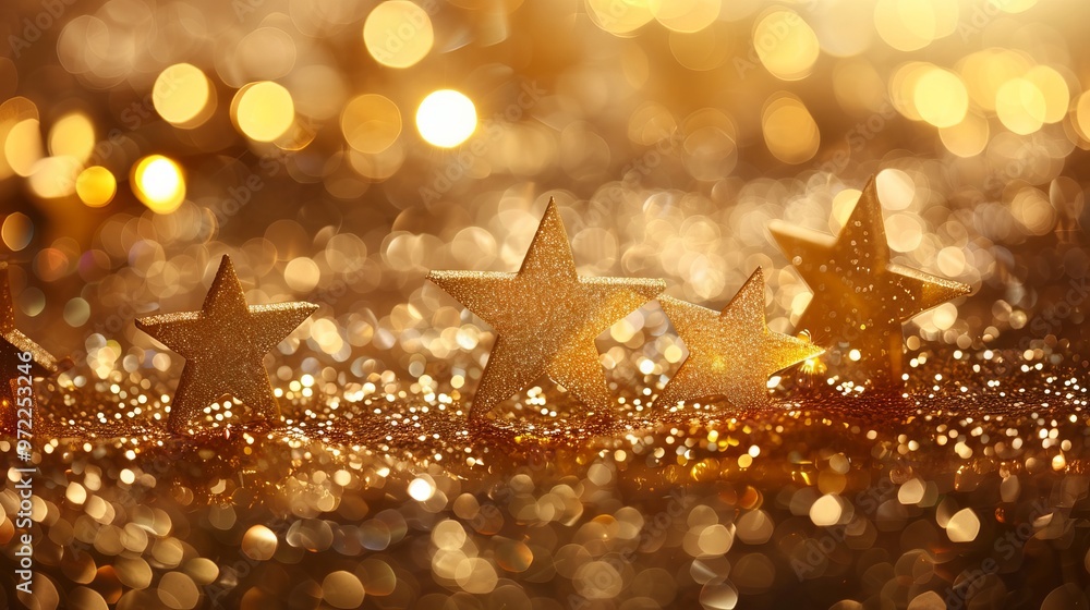 Poster golden lights with star bokeh background creating a festive and elegant atmosphere for celebrations 