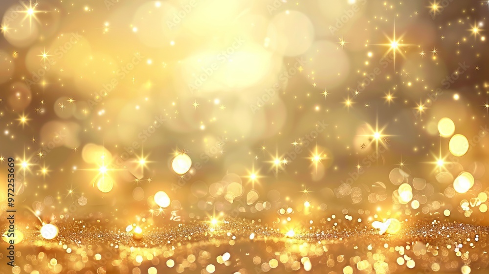 Wall mural golden lights with star bokeh background creating a festive and elegant atmosphere for celebrations 