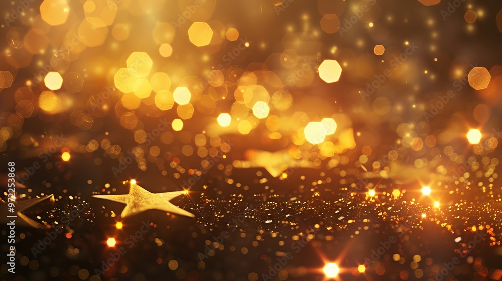 Poster golden lights with star bokeh background creating a festive and elegant atmosphere for celebrations 
