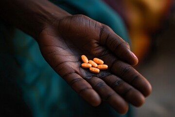 A person taking antiretroviral medication, the pills in hand, representing daily management of HIV/AIDS