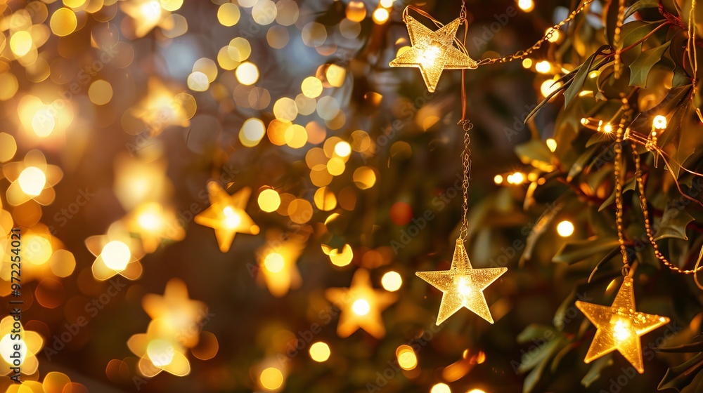 Poster golden lights with star bokeh background creating a festive and elegant atmosphere for celebrations 