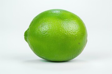 A single green lemon sitting on a clean white background