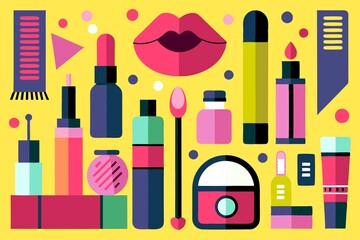 A set of different cosmetic products for make up, skin and body care
