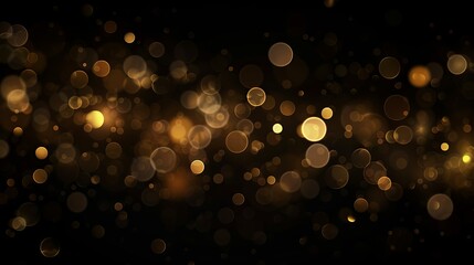 Golden abstract bokeh lights on black background: festive holiday atmosphere and elegant sparkling design