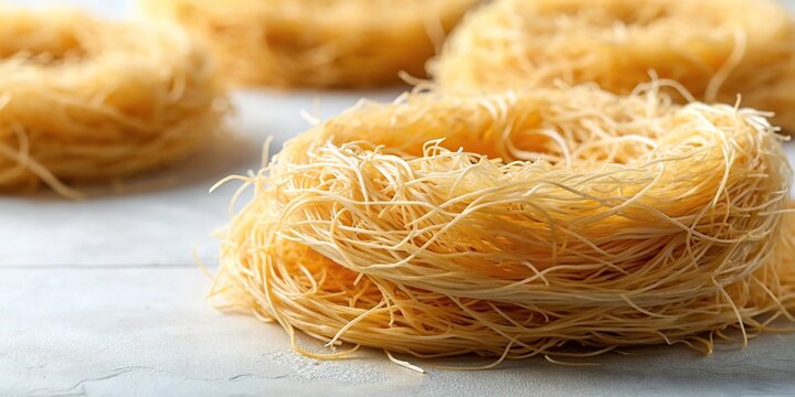 Close-Up Dough from thin threads kataifi kadaif light background