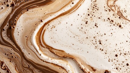 A stylish business card features a detailed close-up of latte art, highlighting elegant swirls of coffee and creamy texture