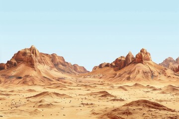 Naklejka premium A scenic view of a desert landscape with mountains in the background, ideal for use in travel and adventure projects