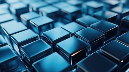 Obraz premium Abstract background of blue metallic cubes in a repeating pattern.