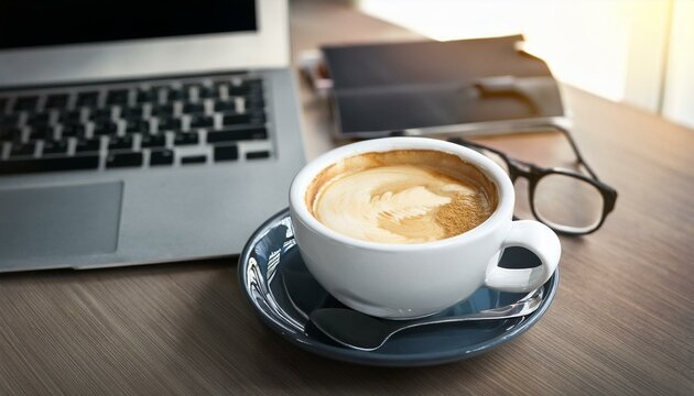 Cup cappuccino coffee latte in office