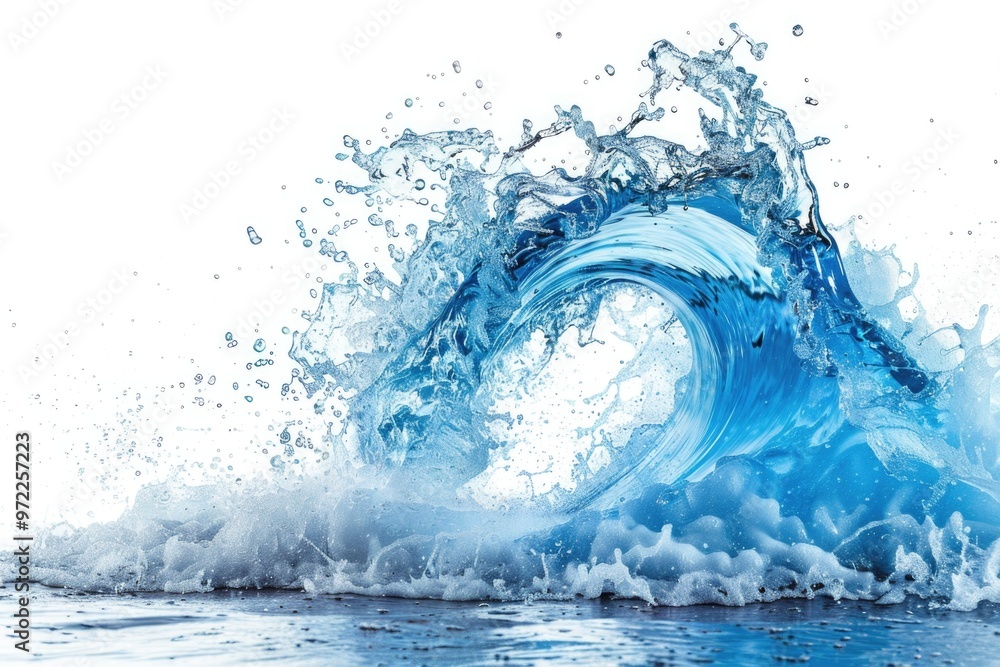 Poster a large blue wave crashes into the ocean, creating a dramatic and powerful scene