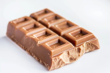 A piece of chocolate sits on top of a white table, ready for consumption
