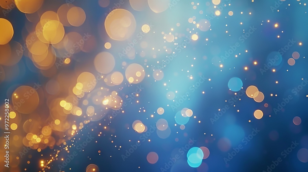 Poster abstract view of beautiful blue bokeh light effect design with sparkling circles and soft blur backg
