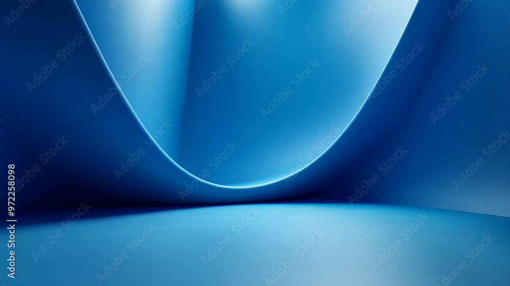 Poster curved blue abstract illustration creating a serene atmosphere in a minimalist setting