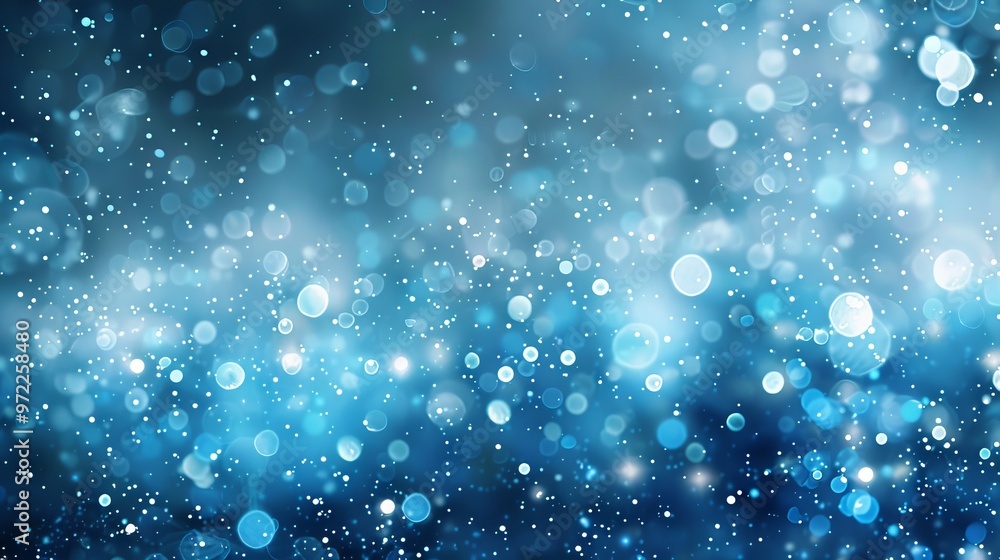 Poster abstract view of beautiful blue bokeh light effect design with sparkling circles and soft blur backg