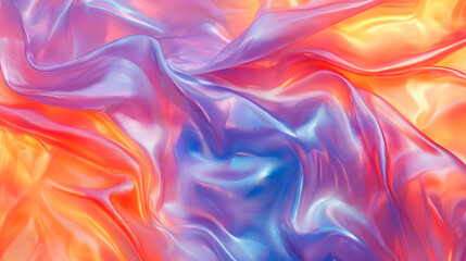 Obraz premium Abstract Background with Shimmering Wavy Fabric in Vibrant Colors of Orange, Purple and Blue
