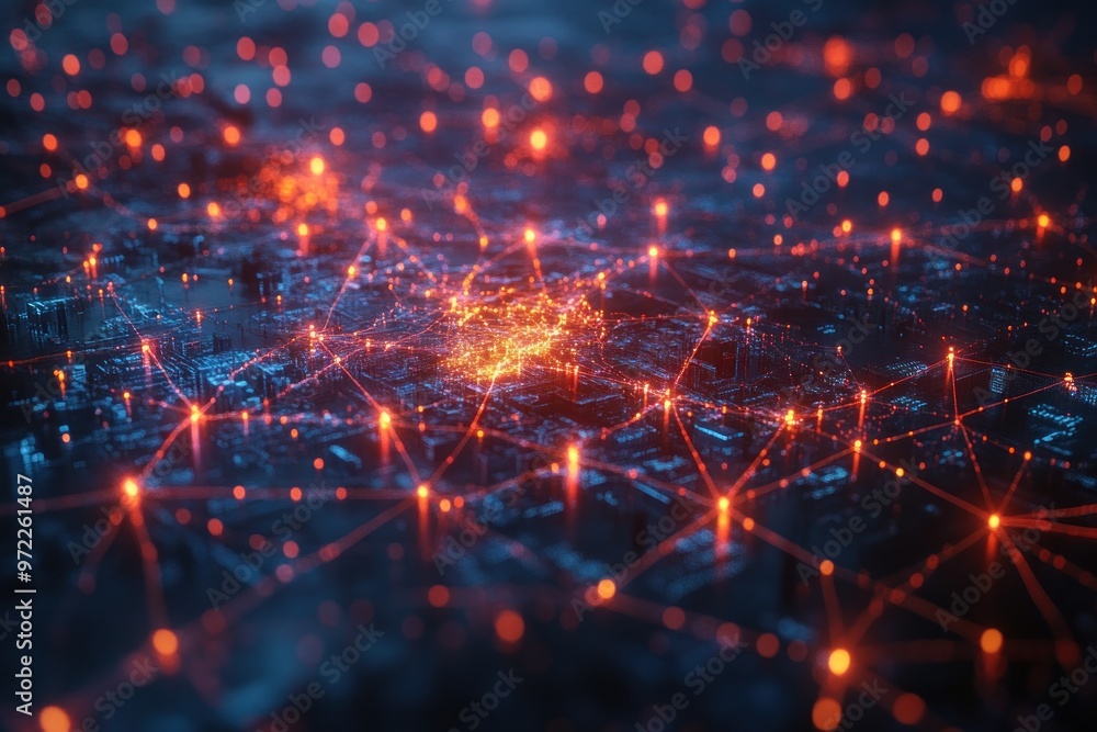 Poster abstract representation of a network with glowing connections.