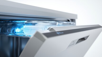 Close-Up of Energy Efficient Dishwasher with Eco-Friendly Detergent Compartment for Reduced Waste