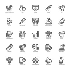 Pharmacy icon pack for your website, mobile, presentation, and logo design. Pharmacy icon outline design. Vector graphics illustration and editable stroke.