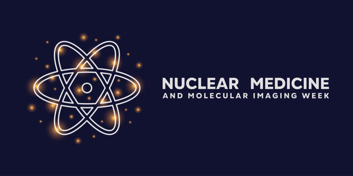 Nuclear Medicine and Molecular Imaging Week. Icon science and lights. Great for cards, banners, posters, social media and more. Dark blue background.
