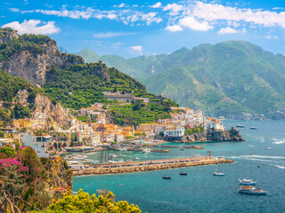 Landscape with Amalfi town at famous Amalfi Coast, Italy