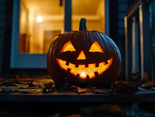 Obraz premium Three scared children watching a horror movie on halloween night