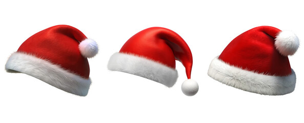 set of three illustration santa hat isolated on white