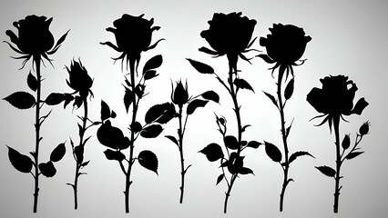 Silhouettes of rose many roses silhouette vector illustration white and gray background,
