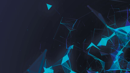 Abstract digital connection moving dots and lines. Technology background. Network connection structure. Colored polygonal space. Plexus effect. Vector illustration.
