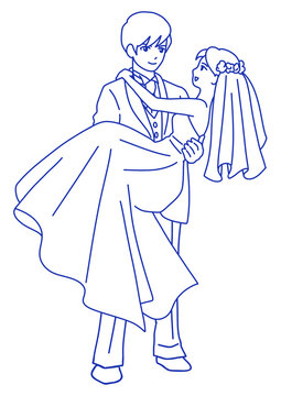 recommend clip art: お姫様抱っこする新郎新婦　線画
