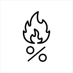 Sale icon, discount, hot sale, percent sign in fire thin line symbol isolated on white background, editable stroke eps 10 vector illustration