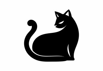 Flat design of a cat vector in black and white perfect for apps, website, logo or sign 