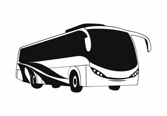 Flat design of  a bus coach vector in black and white perfect for apps, website, logo or sign 