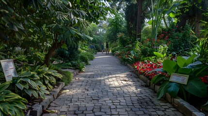 Obraz premium Stone Path Leading Through Lush Tropical Garden