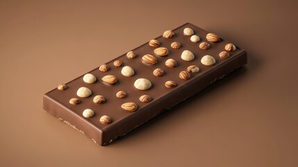 Delicious chocolate bar with nuts and white chocolate pieces.