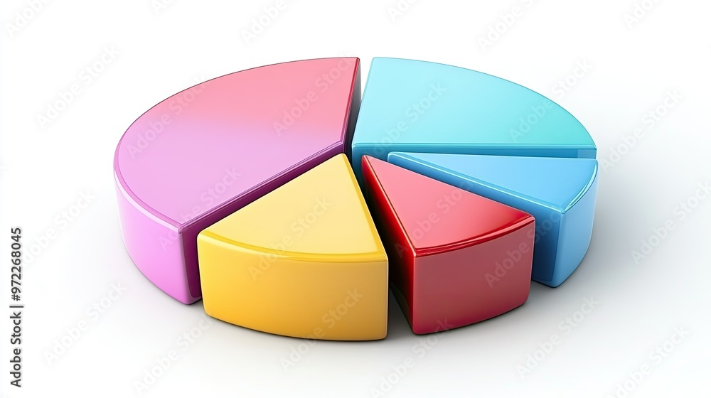 Poster colorful 3d pie chart illustrating cost distribution in business, isolated with ample copy space.