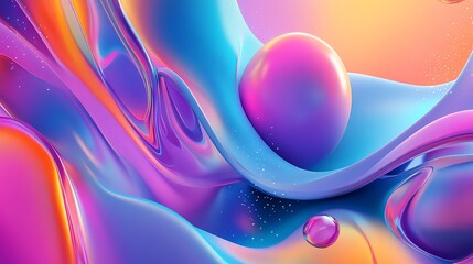 Abstract background with vibrant colors, glossy spheres, and flowing liquid forms.